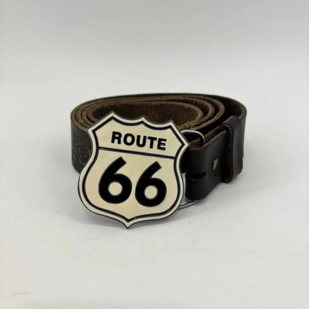 Brothers Sons Belt Mens Sz 42 Route 66 Buckle Black Brown Leather Eagle